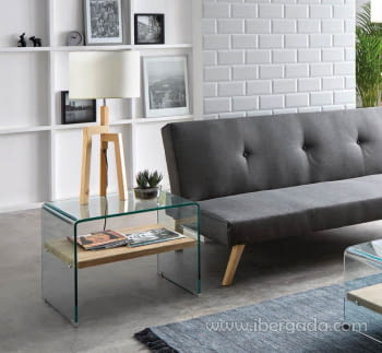 Mesa Auxiliar Cristal/Madera (63x50x48)