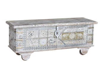 Baúl Madera Blanco Decapé/Bronce (116x40x46)