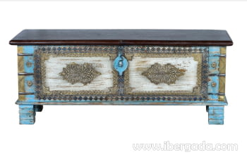 Baúl Madera Azul/Bronce (116x40x45)-1