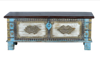 Baúl Madera Azul/Bronce (116x40x45)