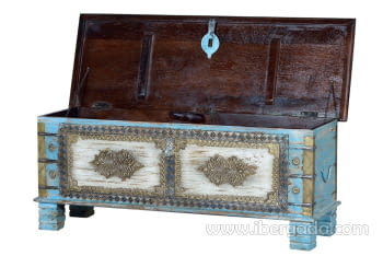 Baúl Madera Azul/Bronce (116x40x45)-2