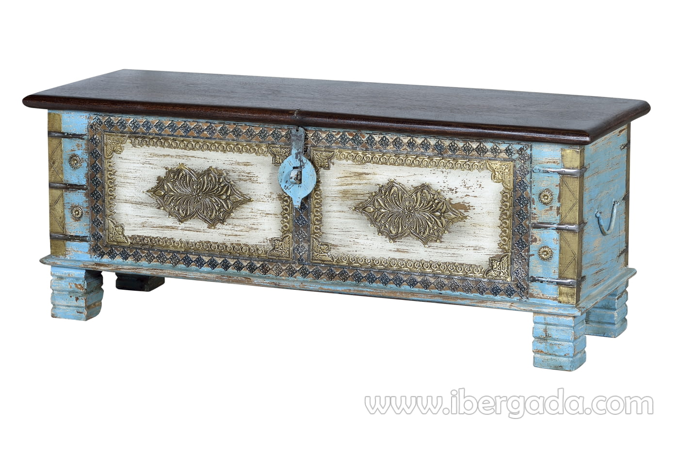 Baúl Madera Azul/Bronce (116x40x45)-3
