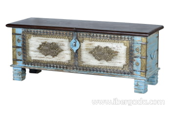 Baúl Madera Azul/Bronce (116x40x45)-3