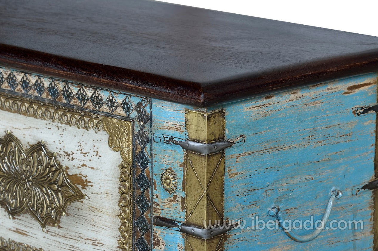 Baúl Madera Azul/Bronce (116x40x45)-4