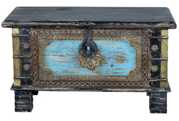 Baúl Madera Azul Rozado/Bronce (80x40x45)