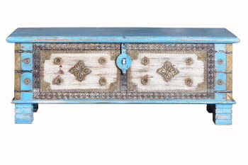 Baúl Madera Azul/Bronce (116x40x45)