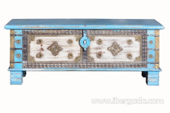 Baúl Madera Azul/Bronce (116x40x45)