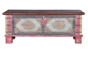 Baúl Madera Rojo/Bronce (116x40x45)