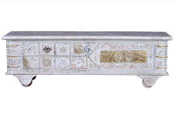 Baúl Madera Blanco Decapé/Bronce (146x40x45)