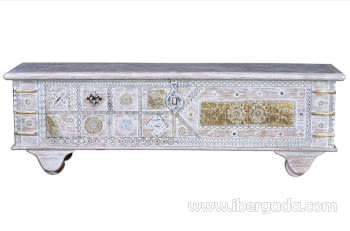 Baúl Madera Blanco Decapé/Bronce (146x40x45)