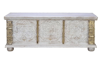 Baúl Madera Blanco Decapé/Bronce (116x40x45)