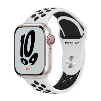 Apple Watch Series 7/ Nike/ GPS/ Cellular/ 41 mm/ Caja de Aluminio en Plata/ Correa Deportiva Nike Platino Negro