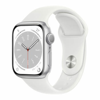 Apple Watch Series 8/ GPS/ 41mm/ Caja de Aluminio Plata/ Correa Deportiva Blanca