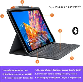 Funda con teclado - Logitech Slim Folio, Bluetooth, para iPad 2019 10.2", Gris - 7