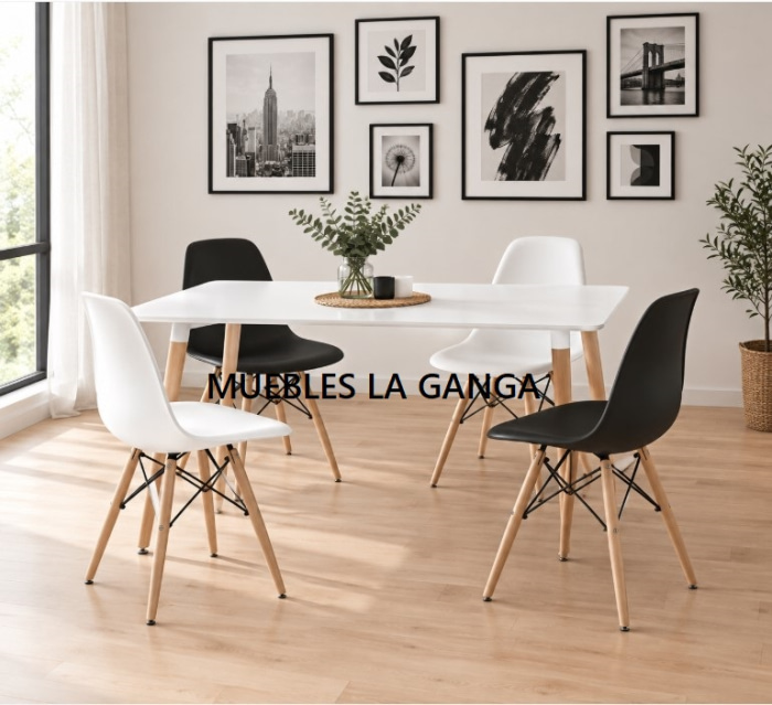 Mesa de comedor nórdica con patas de haya natural