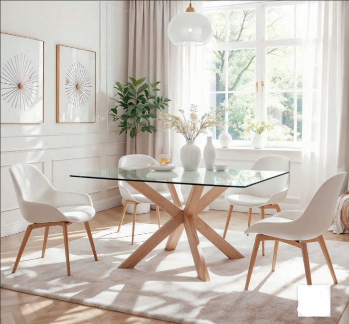 Mesa comedor fija modelo Logos sobre cristal