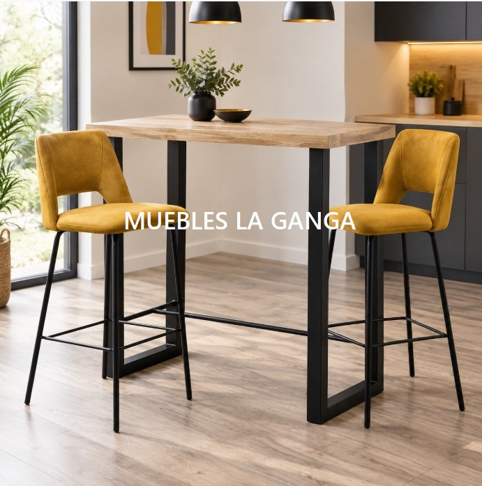 Taburete tapizado con patas metálicas modelo Frida