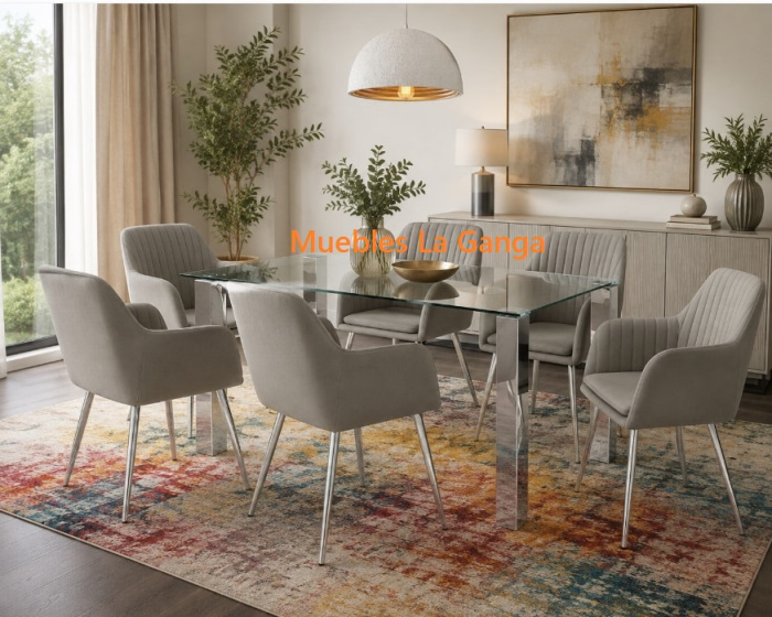 Mesa comedor fija de 150 cm en cristal modelo Orinoco