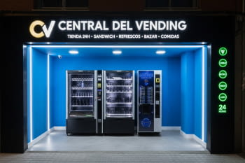 LOTE 3 MAQUINA VENDING DE SNACKS Y BEBIDAS FRÍAS AZKOYEN MISTRAL H87 CON MONEDERO, BILLETERO Y TARJETERO MÁS NECTA CANTO CAFE EN GRANO Y CAPSULAS Y TARJETERO