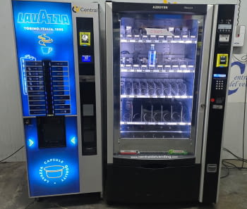 LOTE 2 MAQUINAS VENDING SNACK Y BEBIDAS AZKOYEN MISTRAL PLUS H87 MÁS NECTA CANTO DE CAFE EN GRANO Y CAPSULAS