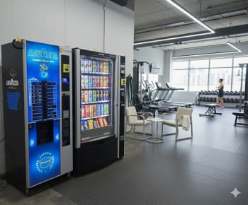 LOTE 2 MAQUINAS VENDING SNACK Y BEBIDAS AZKOYEN MISTRAL PLUS H87 MÁS NECTA CANTO DE CAFE EN GRANO Y CAPSULAS CON MONEDERO DE CAMBIO