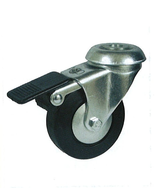 Rueda de goma 80 mm, con freno, giratoria para tornillo pasante AFO