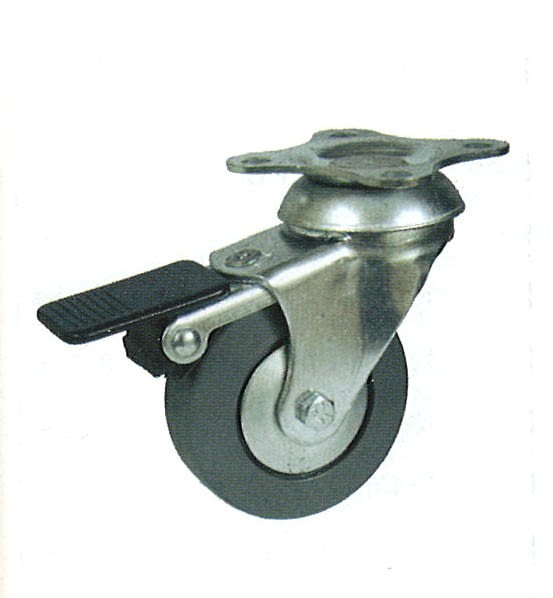 Rueda de goma 42 mm, con freno y platina base de sujeción AFO