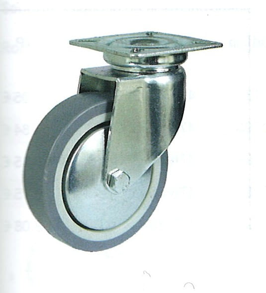 Rueda de goma gris termoplástica 60 mm con platina base de sujeción AFO