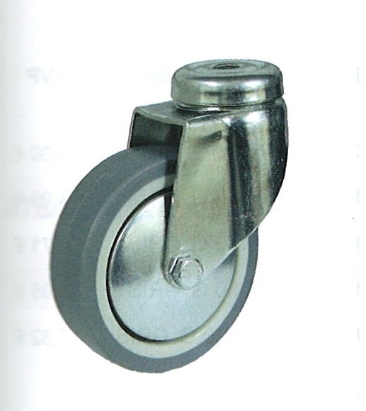 Rueda de goma gris termoplástica 60 mm con tornillo pasante AFO