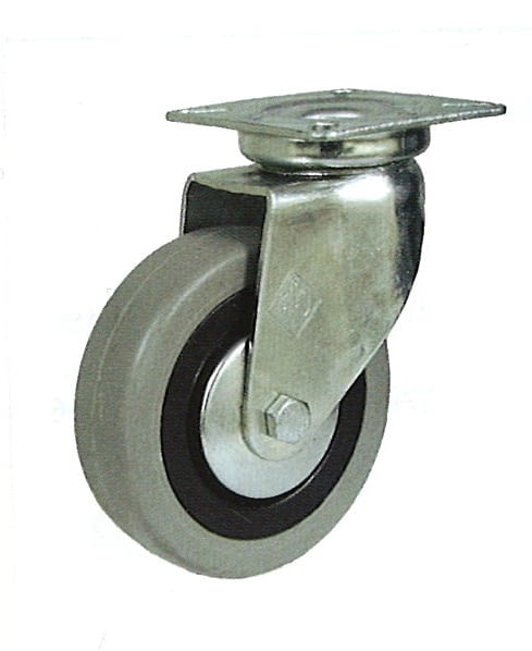 Rueda con aro de goma gris 60 mm con platina base de sujeción AFO