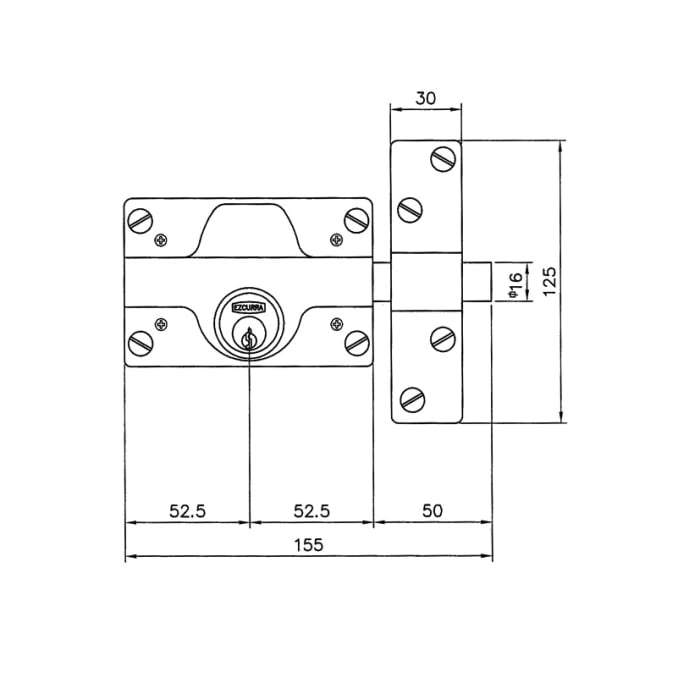 Cerrojo llave exterior ref. 350 esmaltado cromo mate EZCURRA - 1