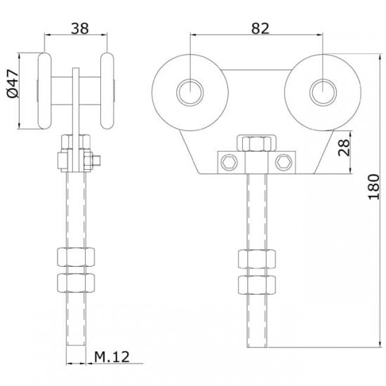 Roldana doble Rollapar de nylon para corredera colgada, guía 60 mm ESTEBRO - 1