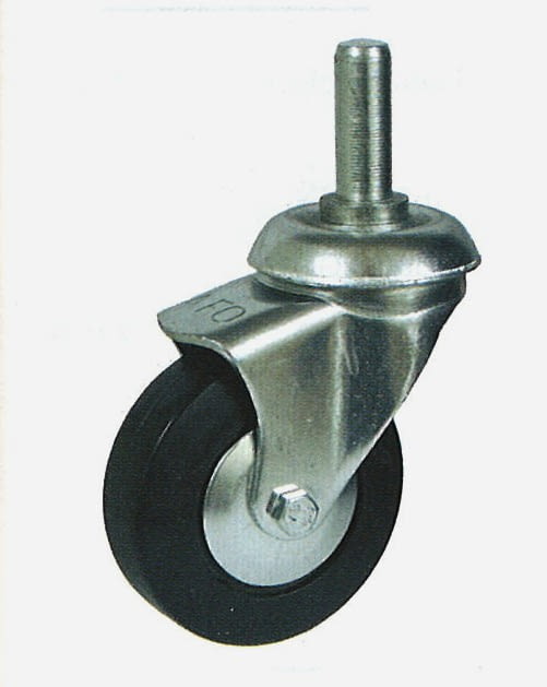 Rueda de goma 80 mm giratoria con soporte y espiga AFO