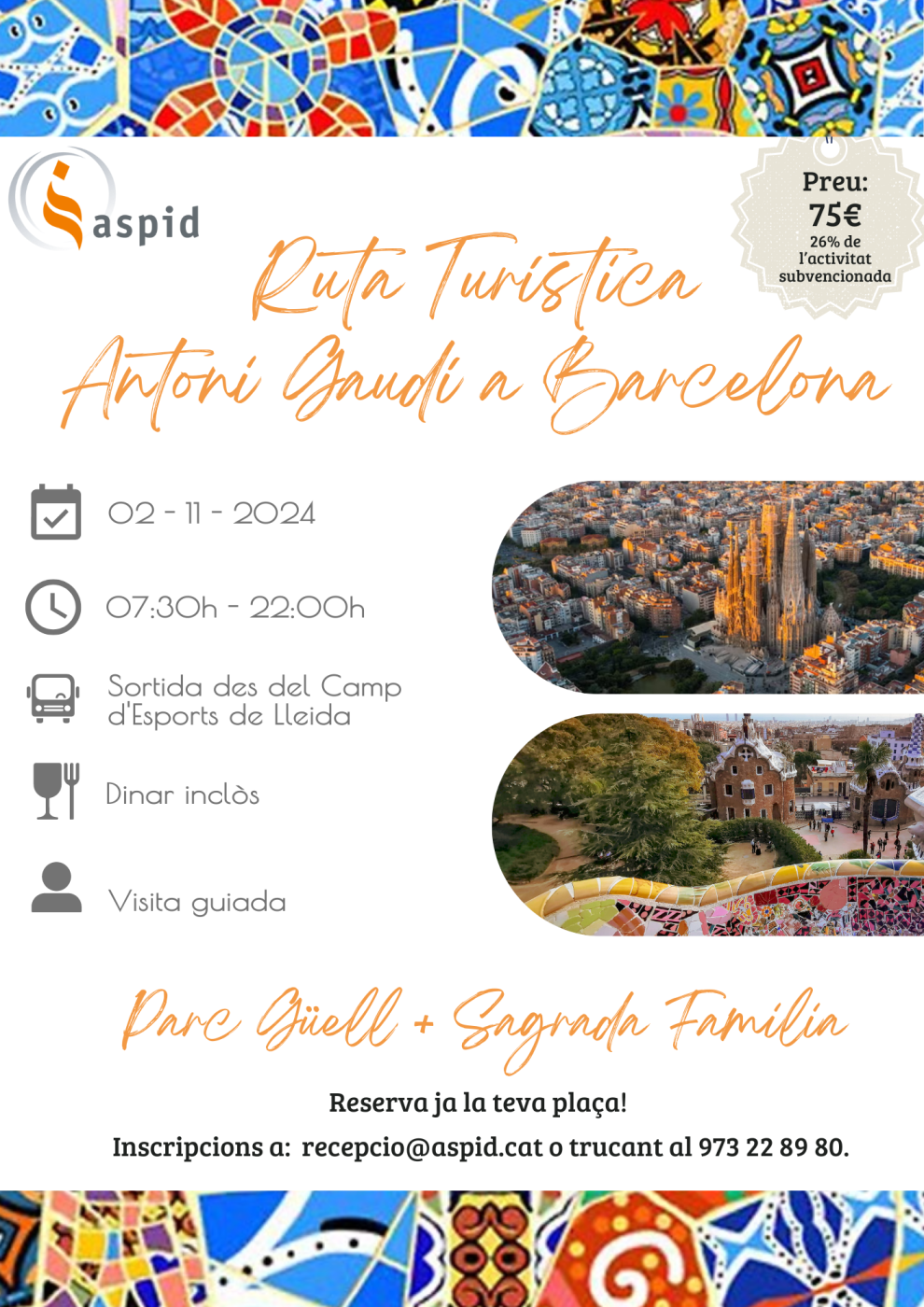 Gaudeix de la ruta turística Antoni Gaudí a Barcelona, viatjant amb el Grup de Turisme d'ASPID!