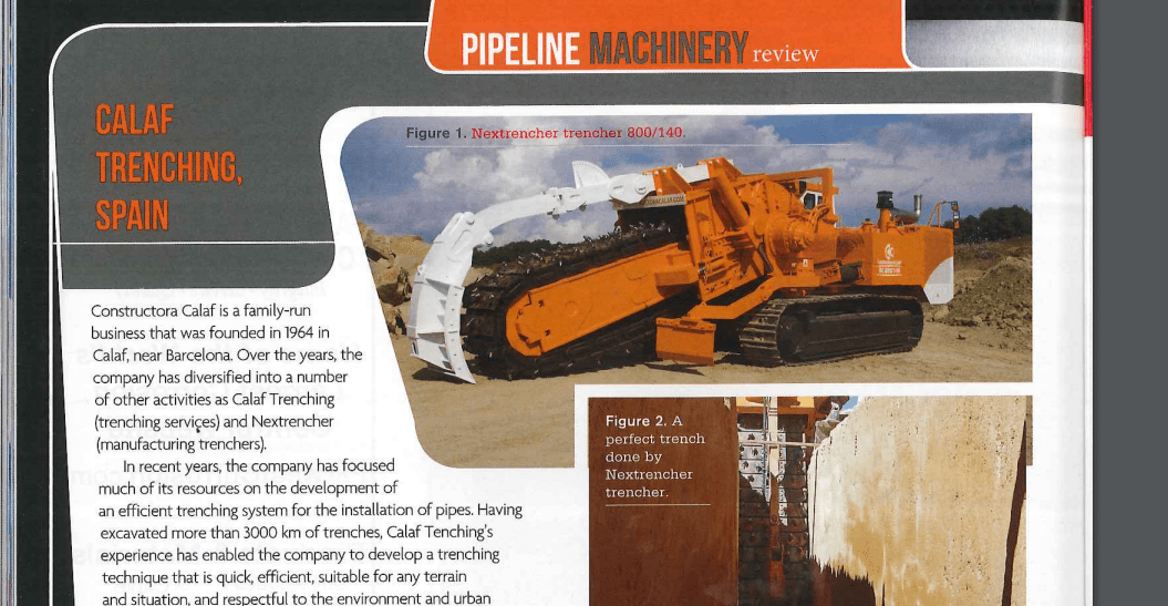 Calaf Trenching report on World Pipelines magazine