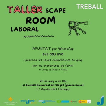 Taller SCAPE ROOM LABORAL per joves de l'Urgell d'entre 16 i 29 anys