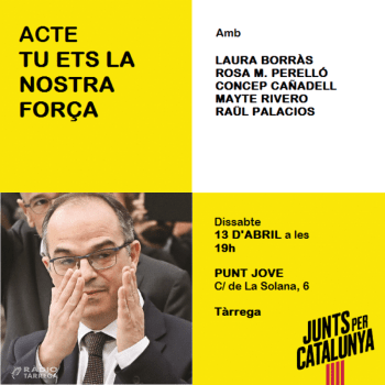 Junts per Catalunya celebrarà un acte dissabte 13 d’abril al Punt Jove de Tàrrega amb Laura Borràs