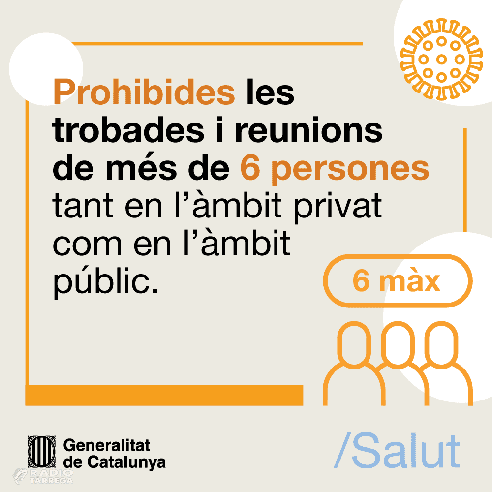 A partir d'avui queden prohibides les trobades socials de més de 6 persones
