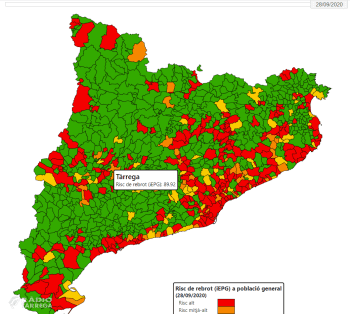 El risc de rebrot a Tàrrega passa a taronja al baixar fins als 89,92 punts