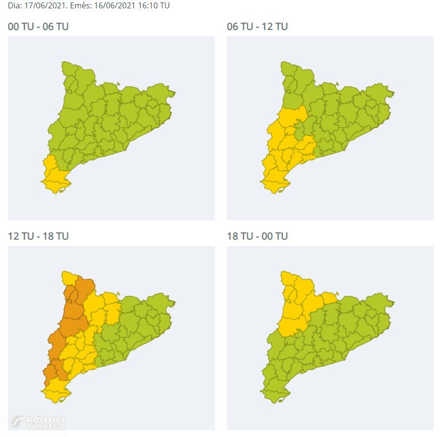 Protecció Civil activa en Alerta el Pla INUNCAT per la previsió de precipitacions intenses demà a la meitat oest de Catalunya
