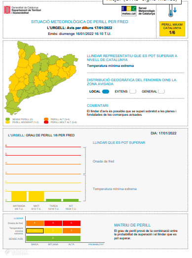 Protecció Civil allarga l'avís de risc per fred fins dimecres