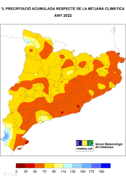 Tàrrega registra 368'8 litres de pluja l'any passat, 28 per sota de la mitjana anual