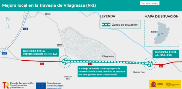 Transports adjudica per 3 milions d'euros la humanització de la carretera N-2 a la travessia de Vilagrassa