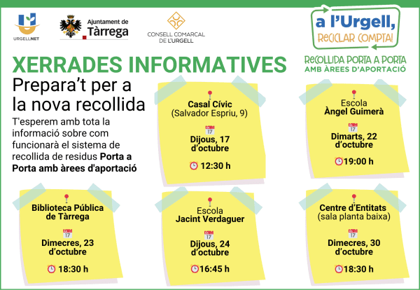 Xerrades informatives a Tàrrega a partir del 17 d'octubre sobre el nou sistema de recollida de brossa Porta a Porta