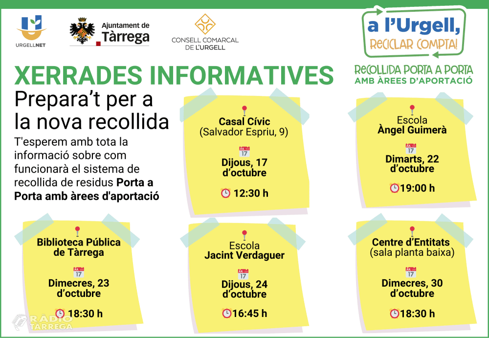 Xerrades informatives a Tàrrega a partir del 17 d'octubre sobre el nou sistema de recollida de brossa Porta a Porta