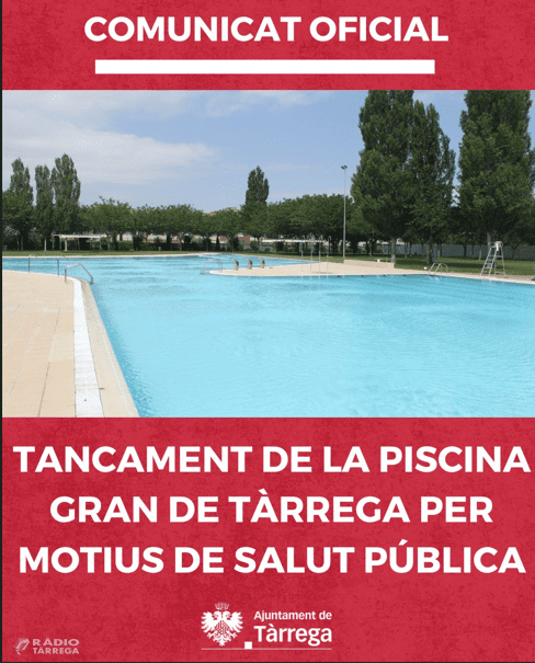 Nou tancament de la piscina gran de Tàrrega per motius de salut pública