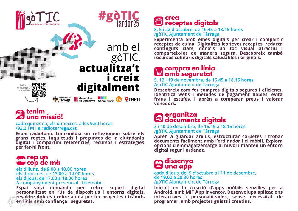 El programa 'gòTIC' de l'Ajuntament de Tàrrega obre inscripcions pel nou trimestre #gòTICtardor25