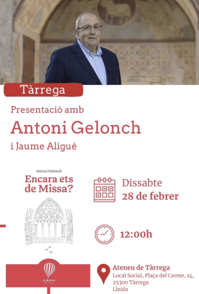 El Local de la Societat Ateneu acollirà la presentació 'Encara ets de Missa?' de l'autor Antoni Gelonch