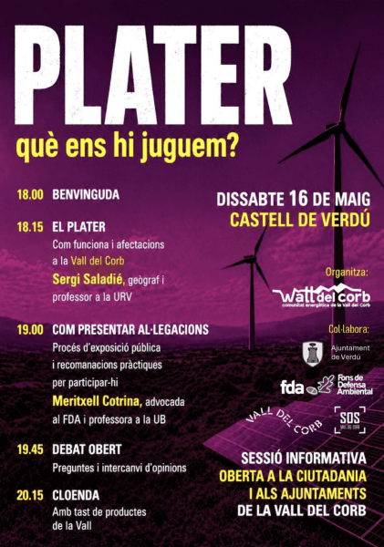 La comunitat energètica Watt del Corb organitza una jornada informativa sobre l'impacte del desplegament d'energies renovables a la Vall del Corb