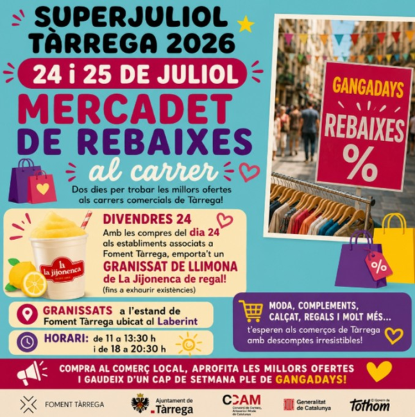 Els GANGADAYS tornen als carrers comercials de Tàrrega amb el Mercadet de Rebaixes